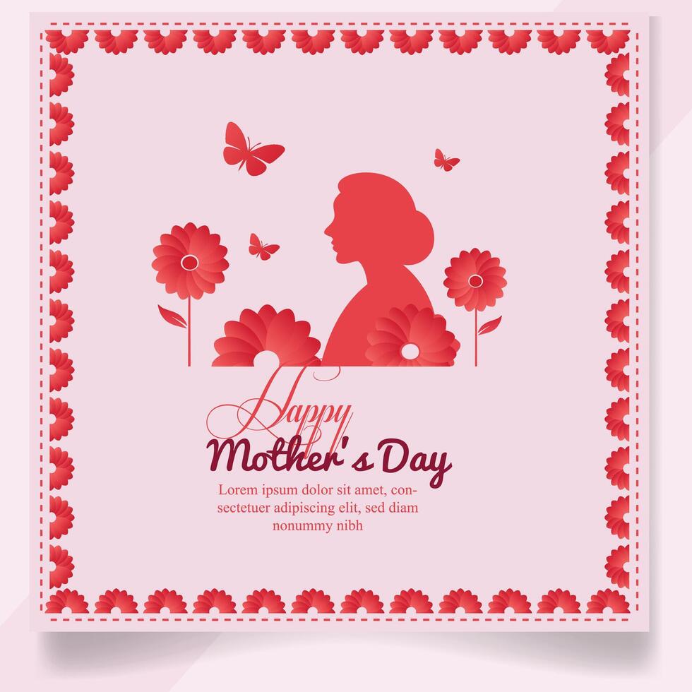 Elegant Mother's Day Card with Floral Butterfly Motif vector