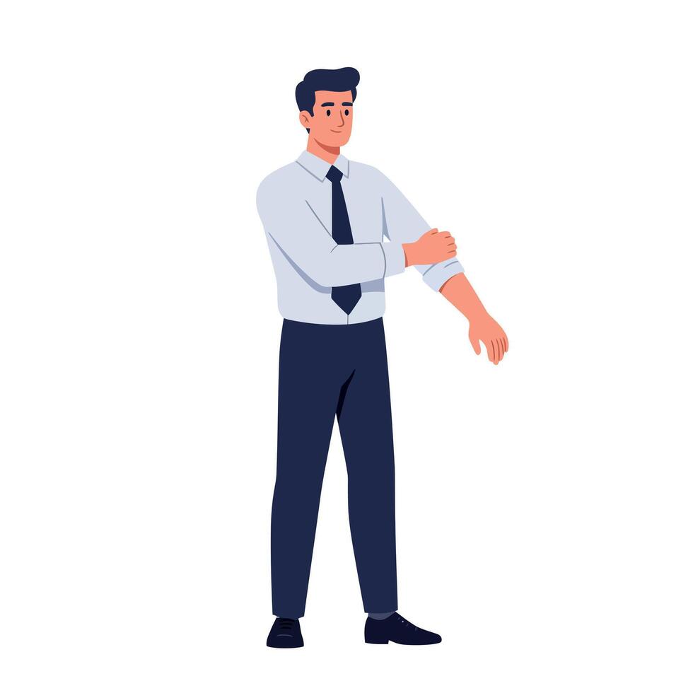 Young professional man adjusting shirt sleeve in formal attire flat style illustration vector