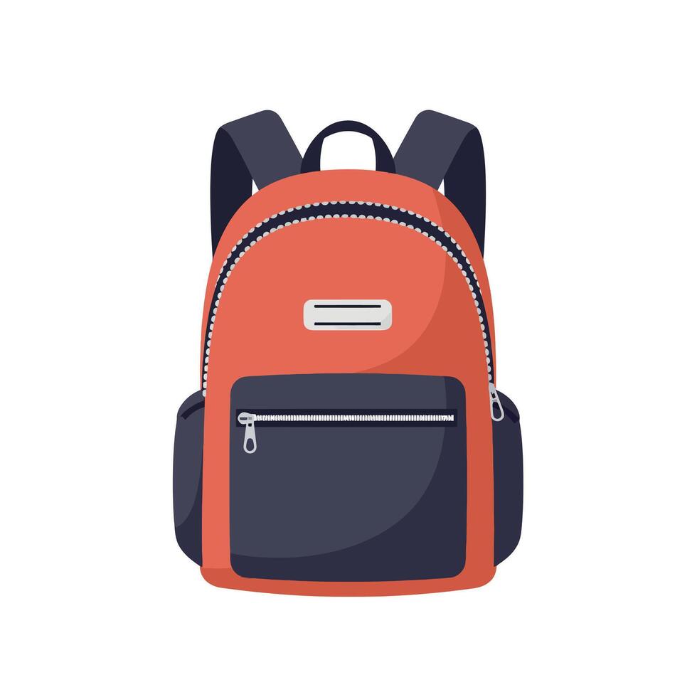 Orange and black modern backpack with front pocket and shoulder straps flat design illustration vector