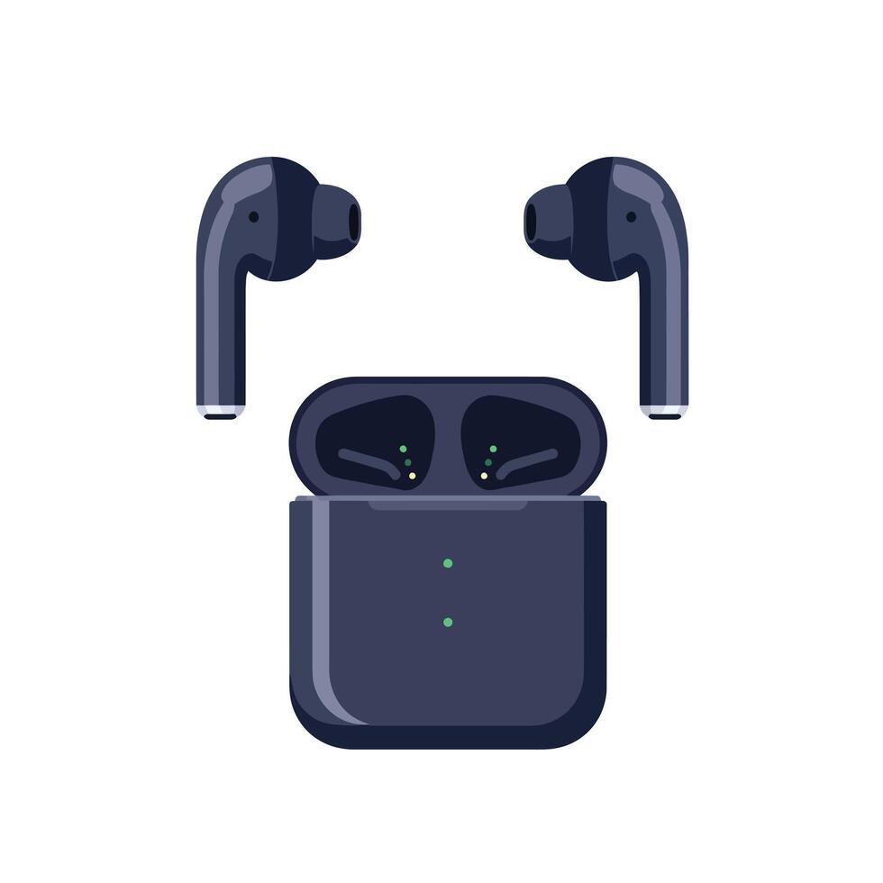 Wireless earphones with charging case flat design digital music accessories illustration vector