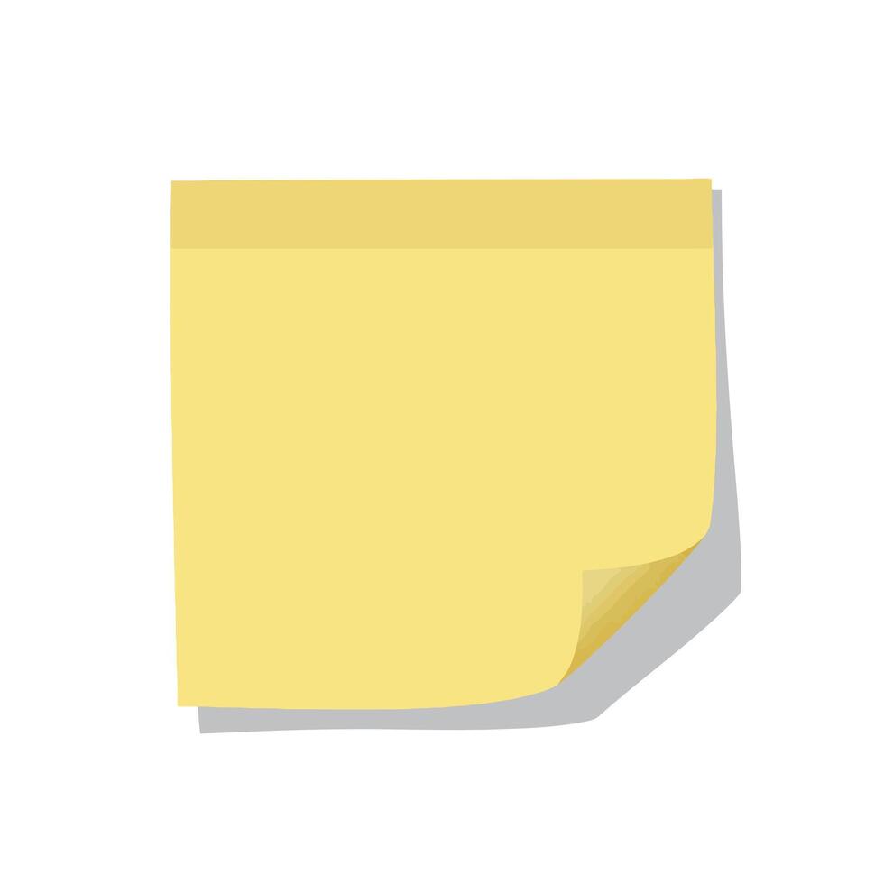 Yellow sticky note with folded corner in flat minimal design style isolated on white background illustration vector