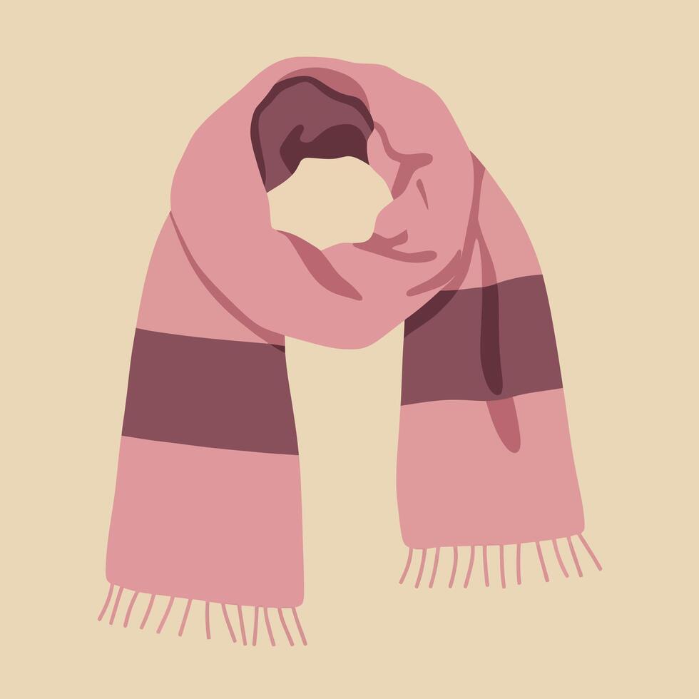 Pink and brown striped cozy winter scarf flat minimalist design folded illustration vector