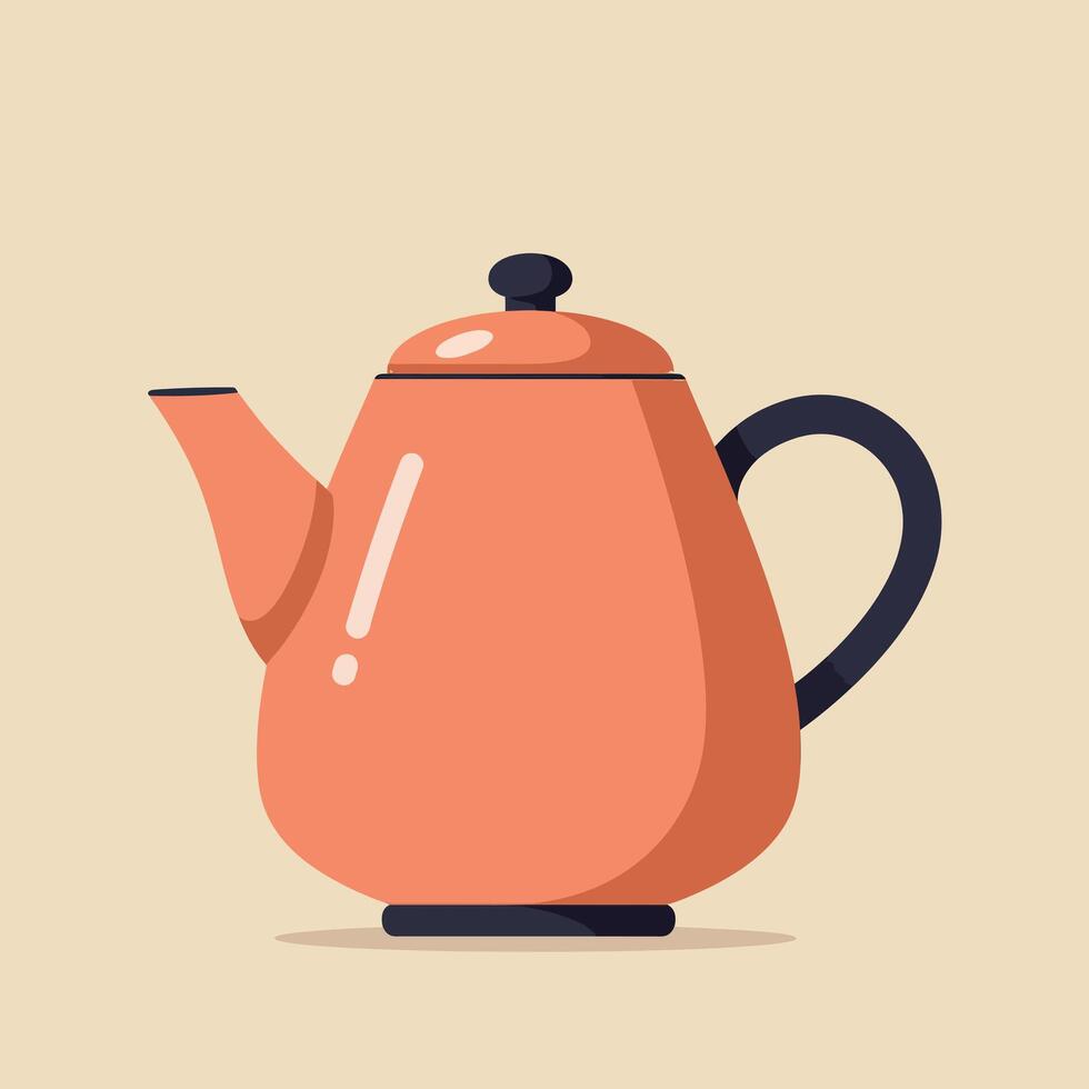 Orange kettle with black handle and lid in simple flat design style minimal kitchenware illustration vector