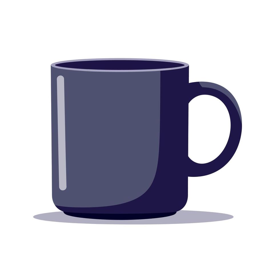 Dark blue ceramic coffee mug with handle in simple flat design isolated on white background art vector