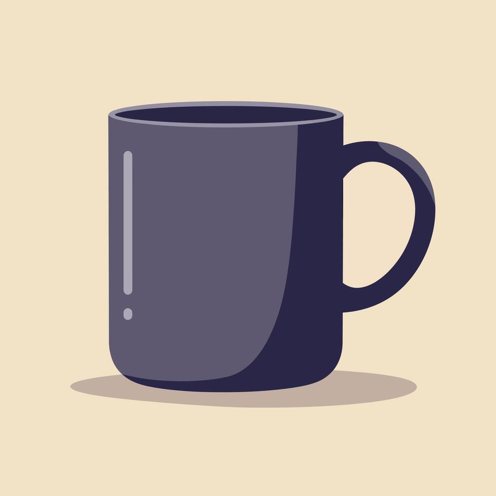 Dark purple coffee mug with handle on beige surface minimal flat design illustration vector