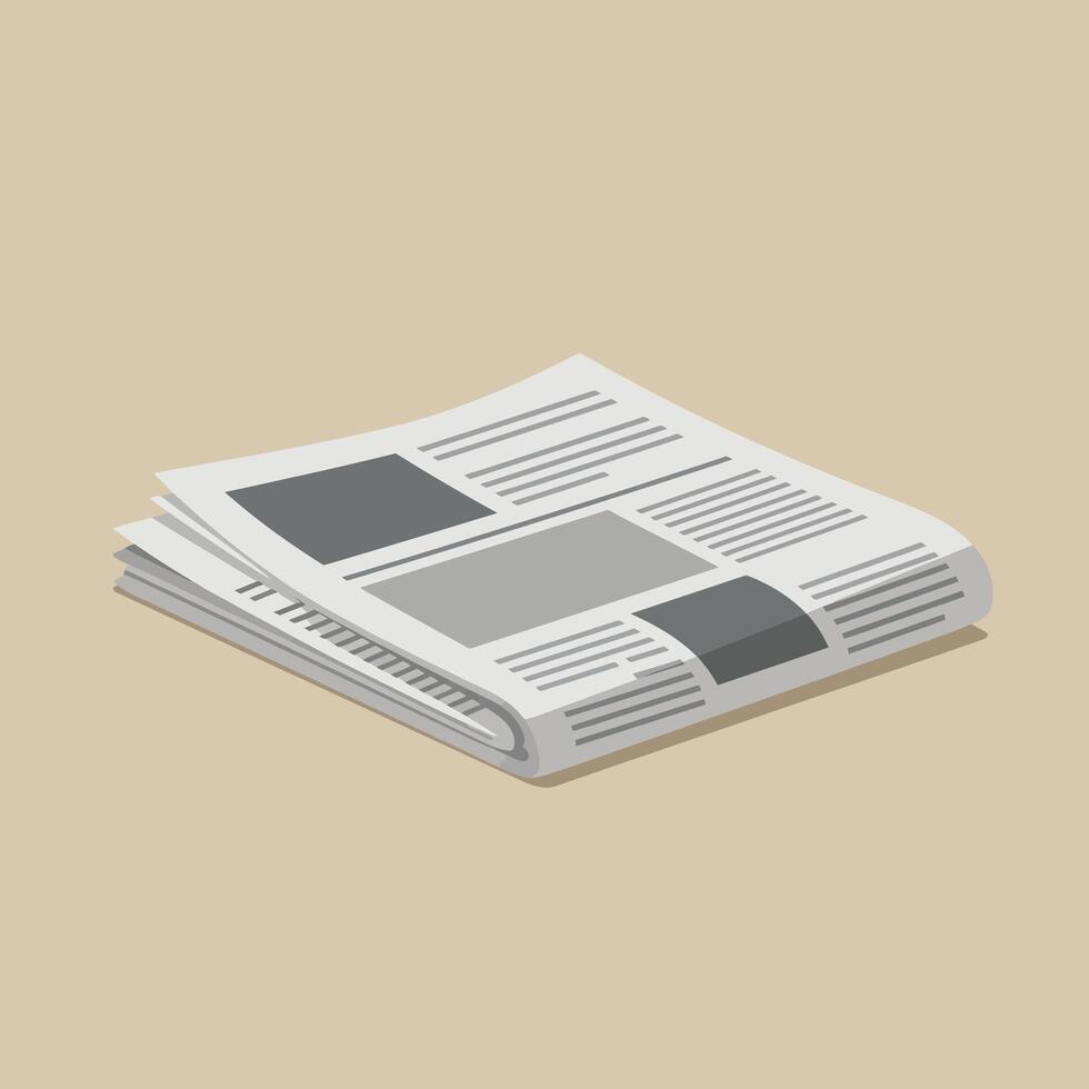 Folded newspaper with visible text blocks and images in simple minimal flat design style illustration vector