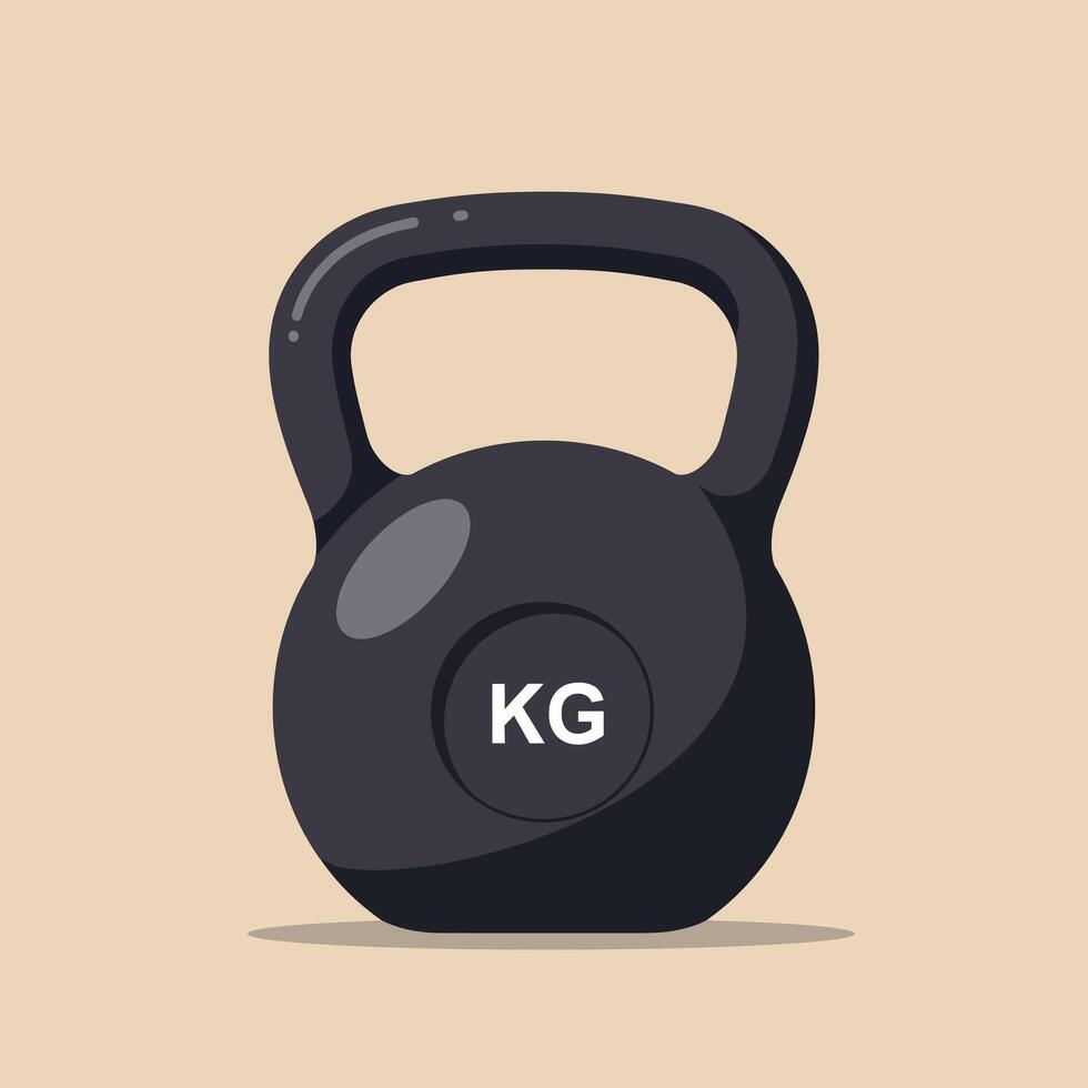 Black kettlebell with weight marking in kilograms flat minimal fitness equipment art vector