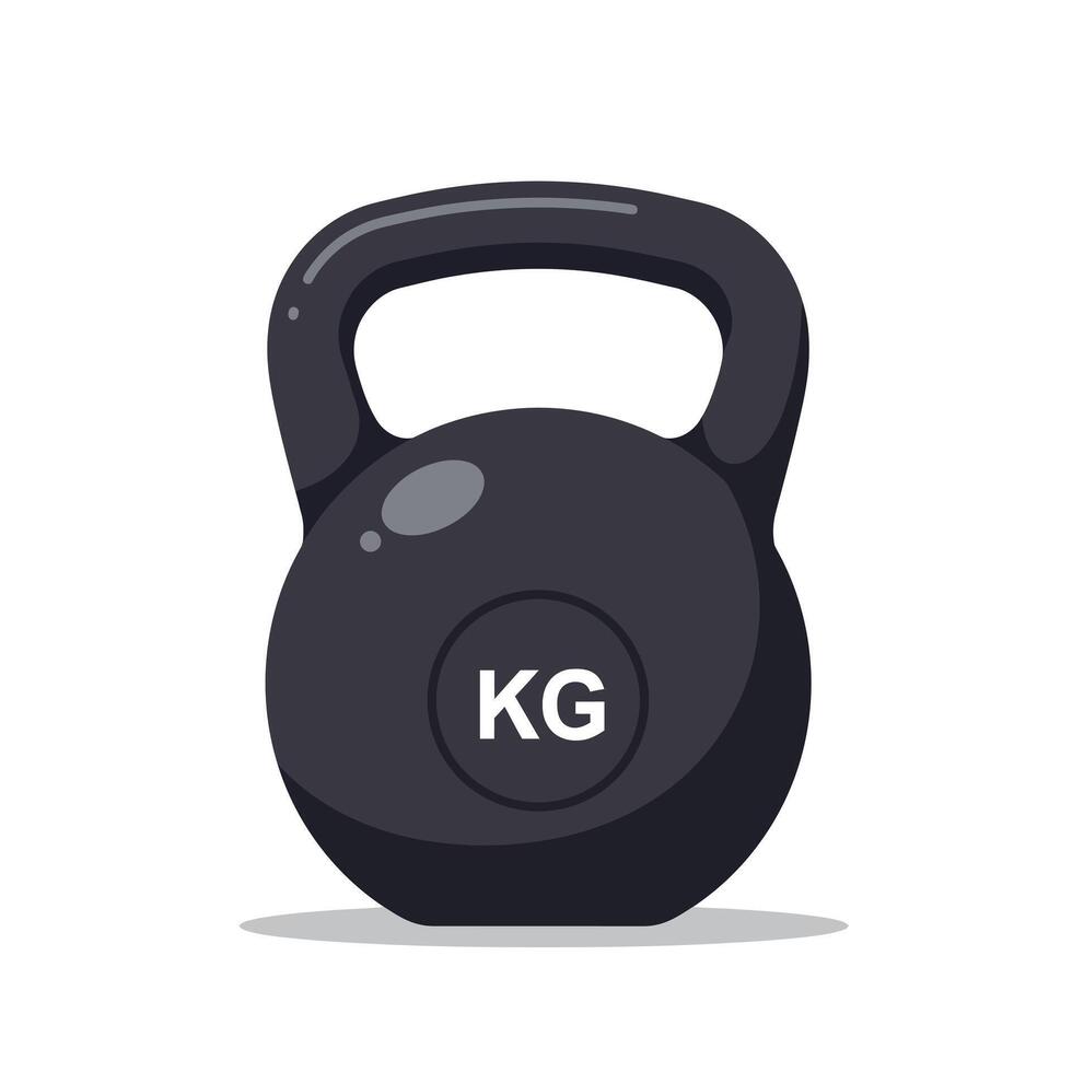 Black kettlebell with white kilogram label in simple flat style isolated on white background illustration vector