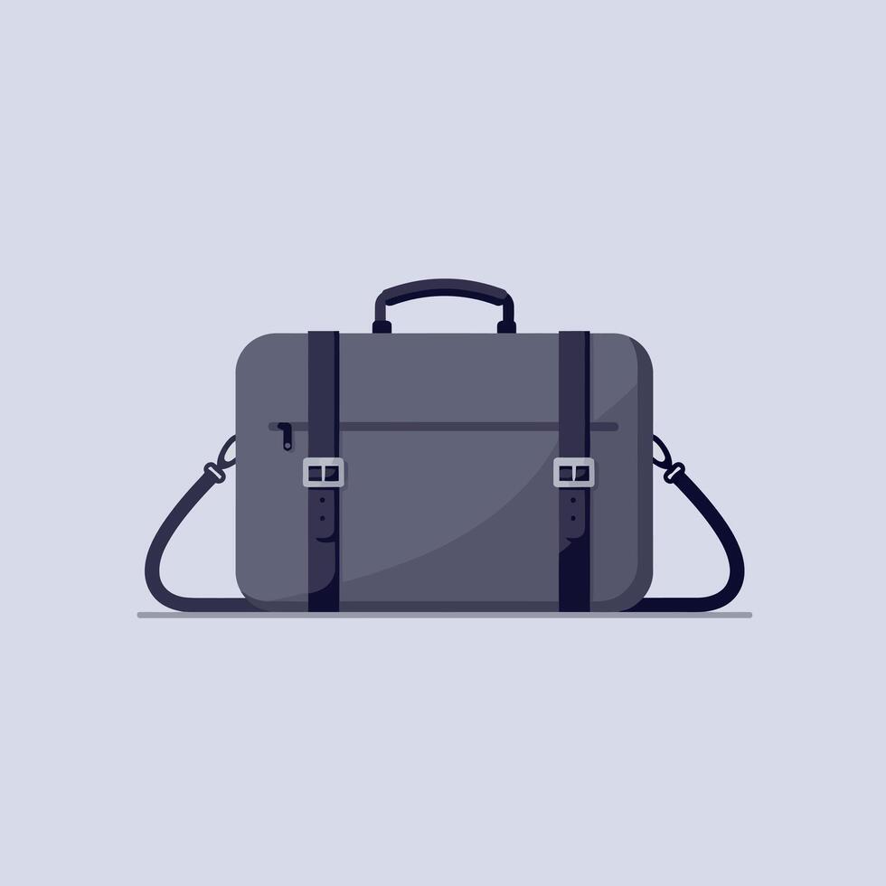 Dark gray briefcase with black straps and handle in flat minimal style modern business art vector