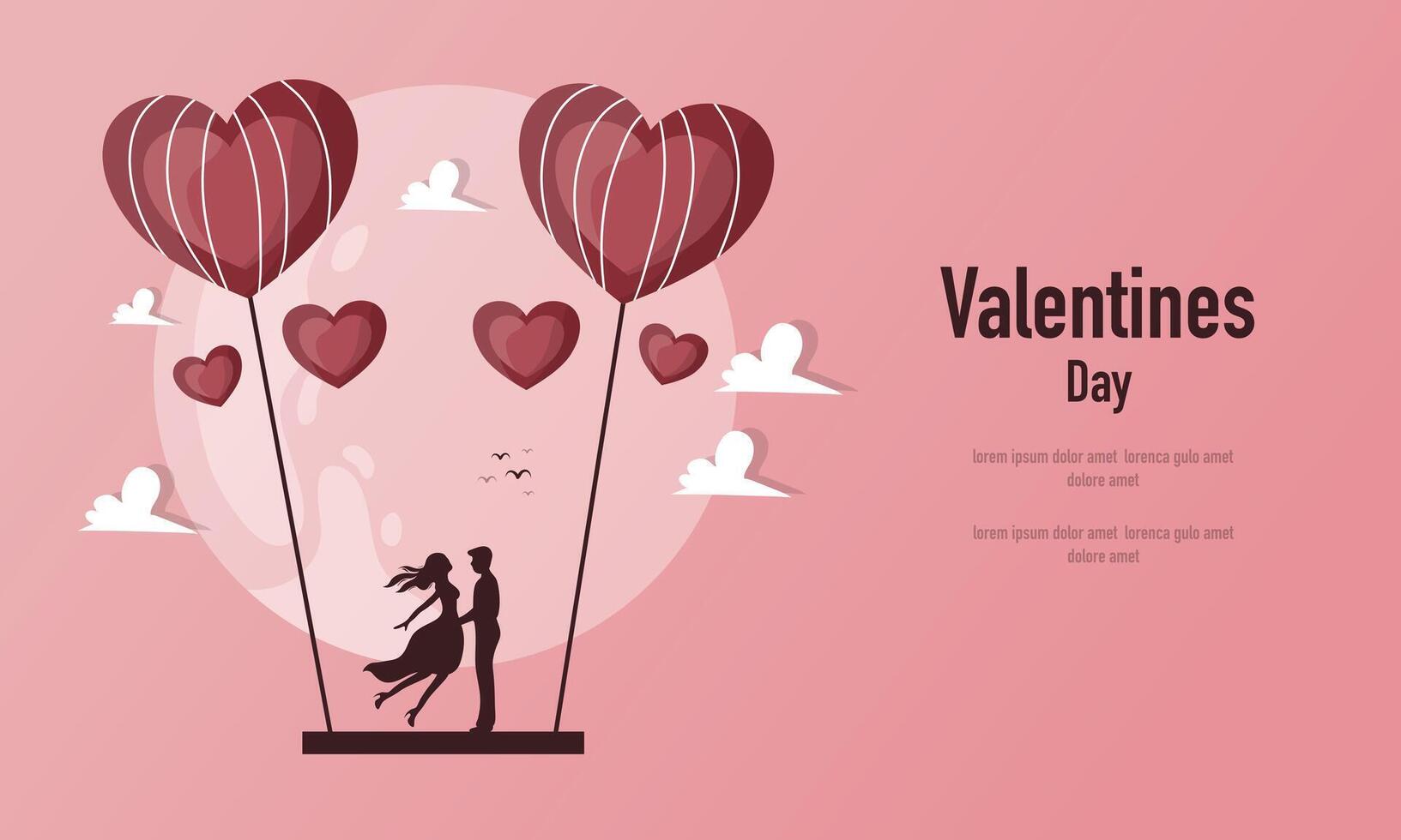happy valentines day card with a couple flying in the air with hearts vector