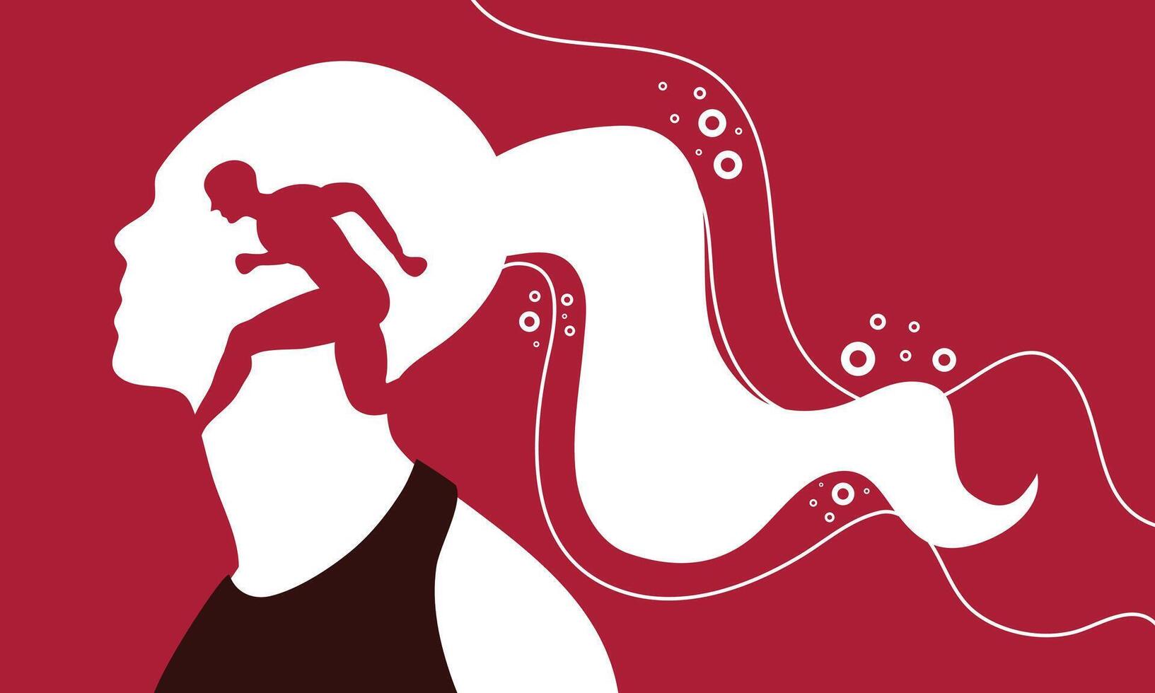A woman's head is shown with a running silhouette vector