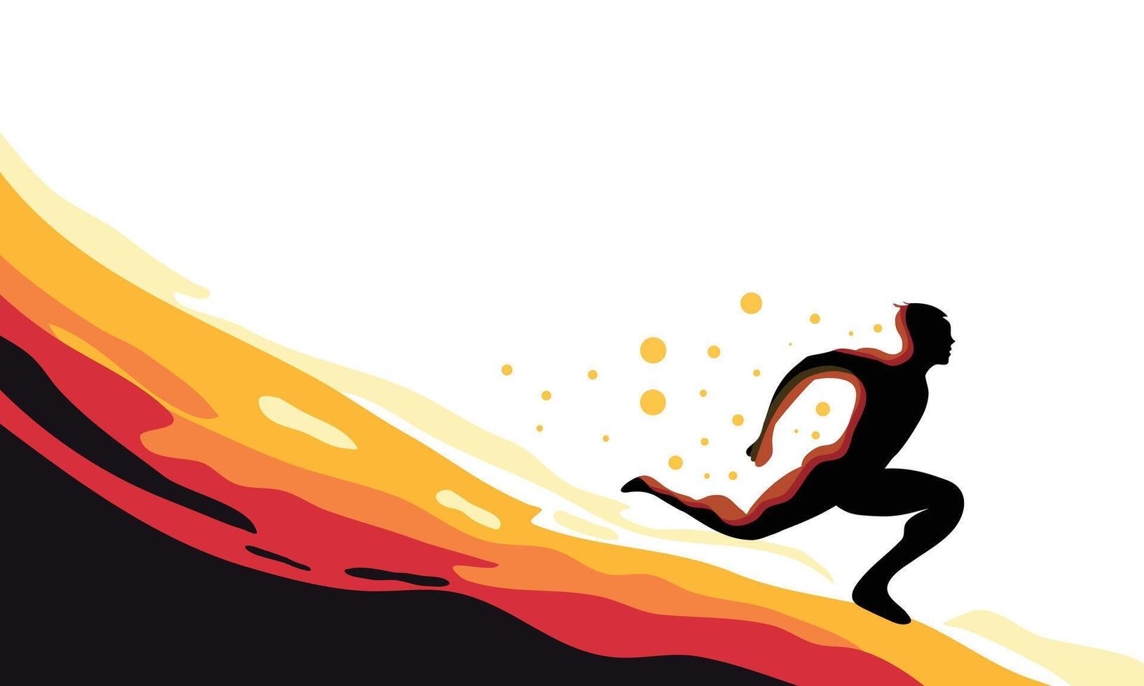 A man running on a hill with flames and smoke vector