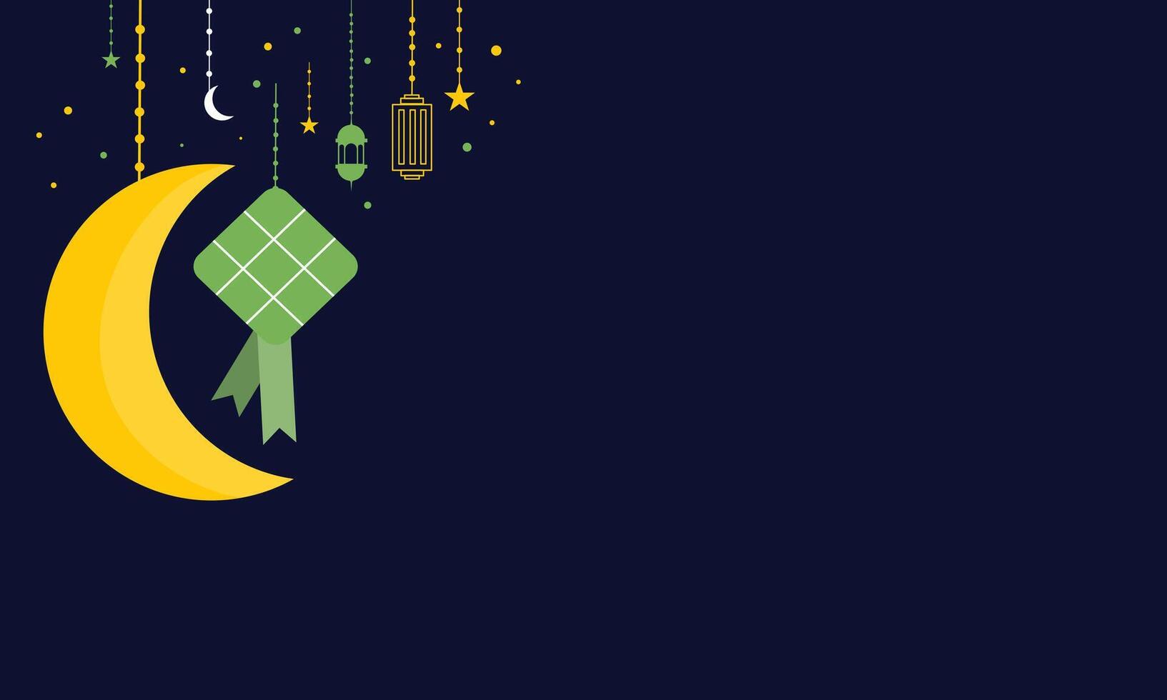 A green and yellow moon and stars on a dark blue background vector