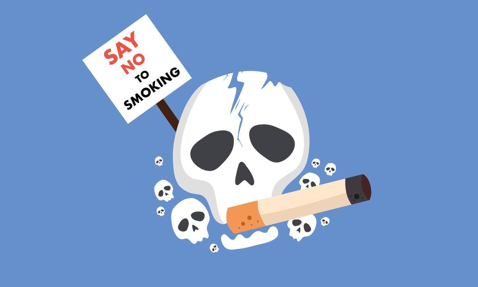A skull with a cigarette and sign saying say no to smoking vector