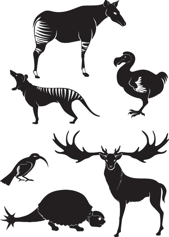Extinct Animals Silhouette Set vector