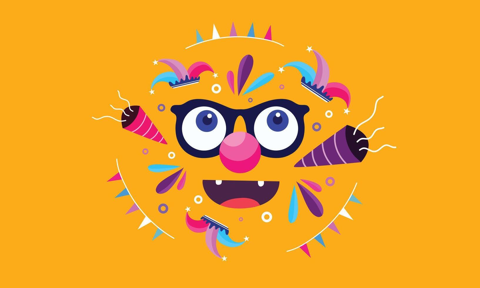 A cartoon face with glasses and a hat on a yellow background vector