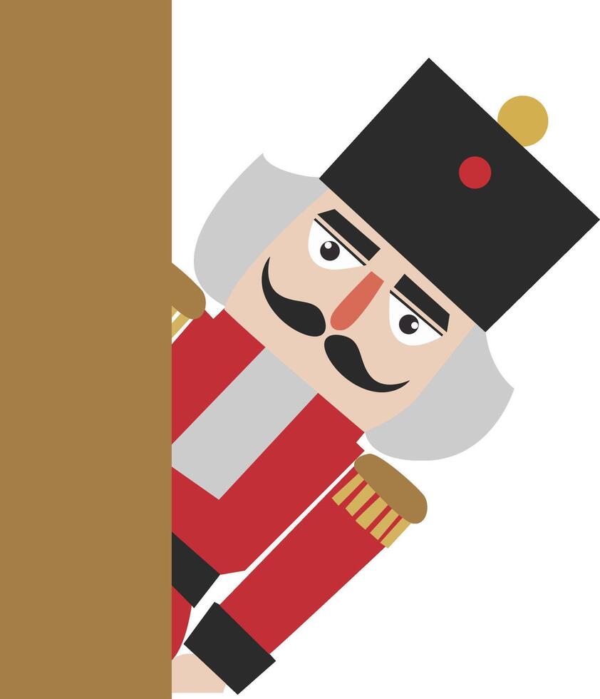 A nutcracker soldier peeking out from behind a wall vector