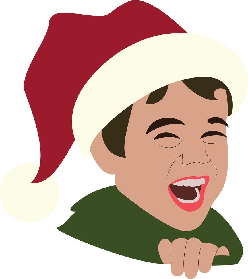 A cartoon boy wearing a santa hat and smiling vector