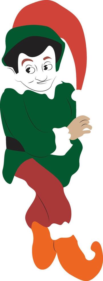 A cartoon elf with a hat and green clothes vector