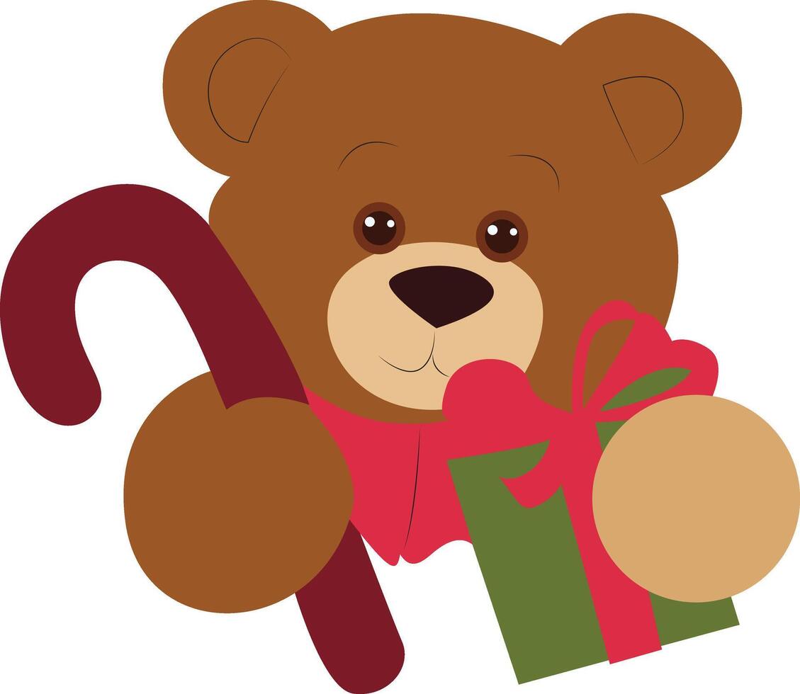 A teddy bear holding a gift and a cane vector