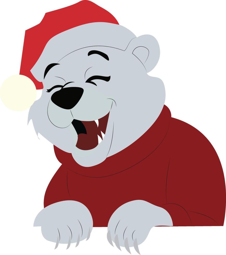A cartoon polar bear wearing a santa hat vector