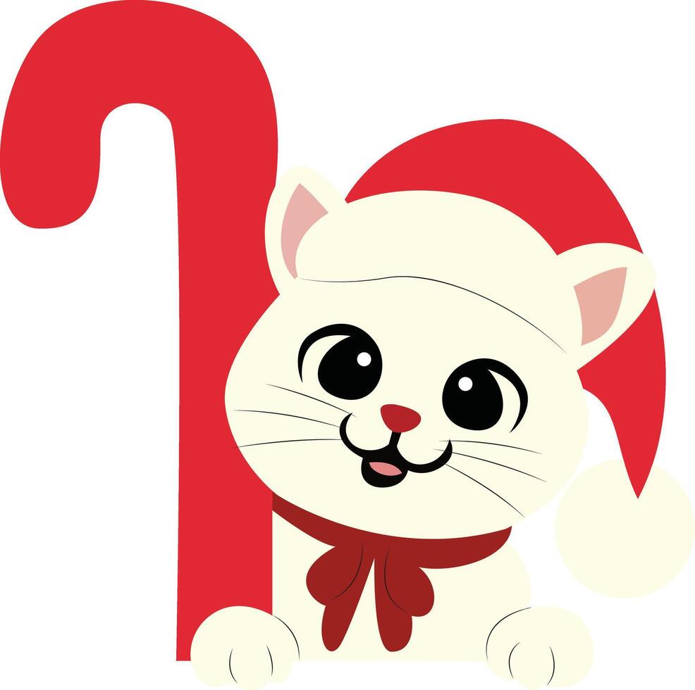 A cartoon cat with a candy cane vector