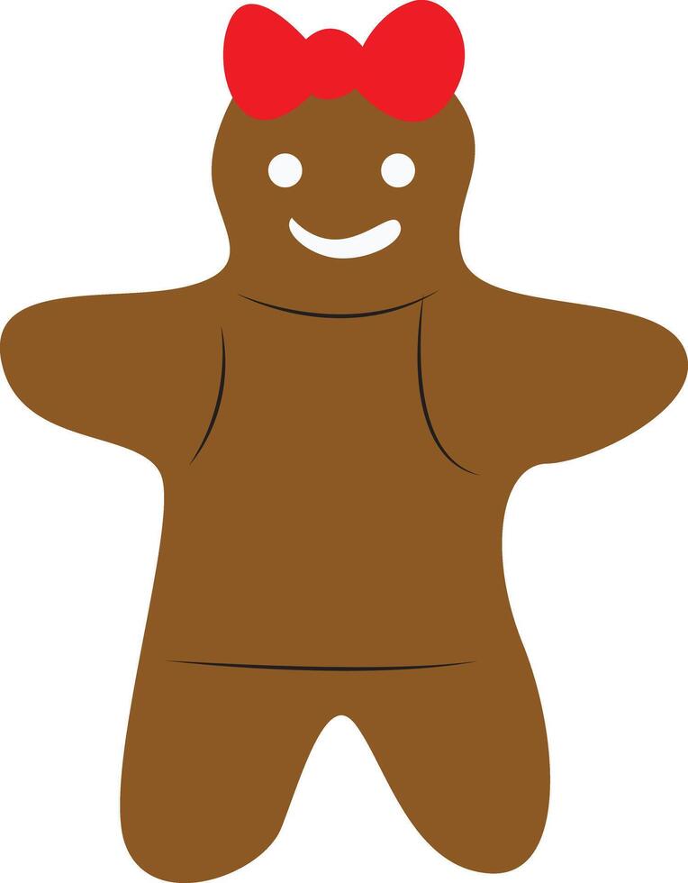 A cartoon gingerbread man with a red bow vector
