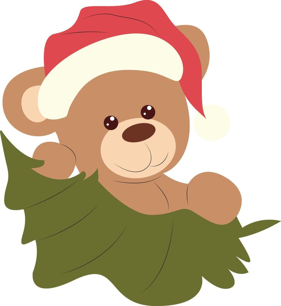 A teddy bear wearing a santa hat and holding a leaf vector