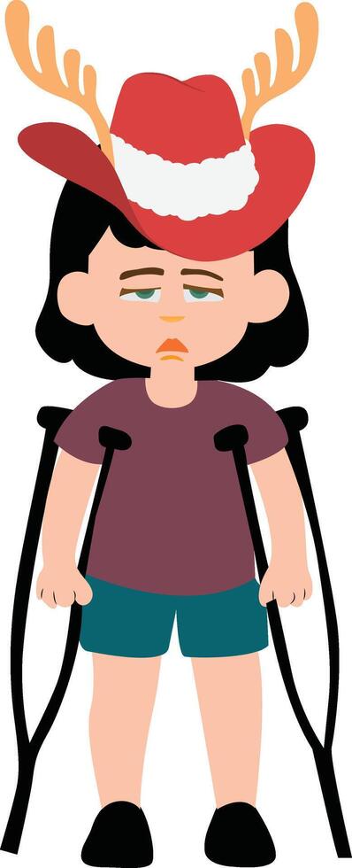 A cartoon girl with crutches and a deer hat vector