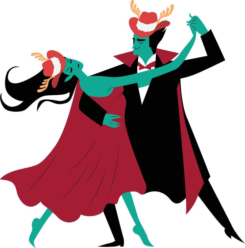 A couple dressed in red and green costumes dancing vector