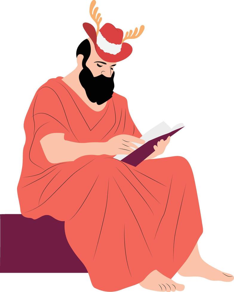 A man in a red robe is reading a book vector