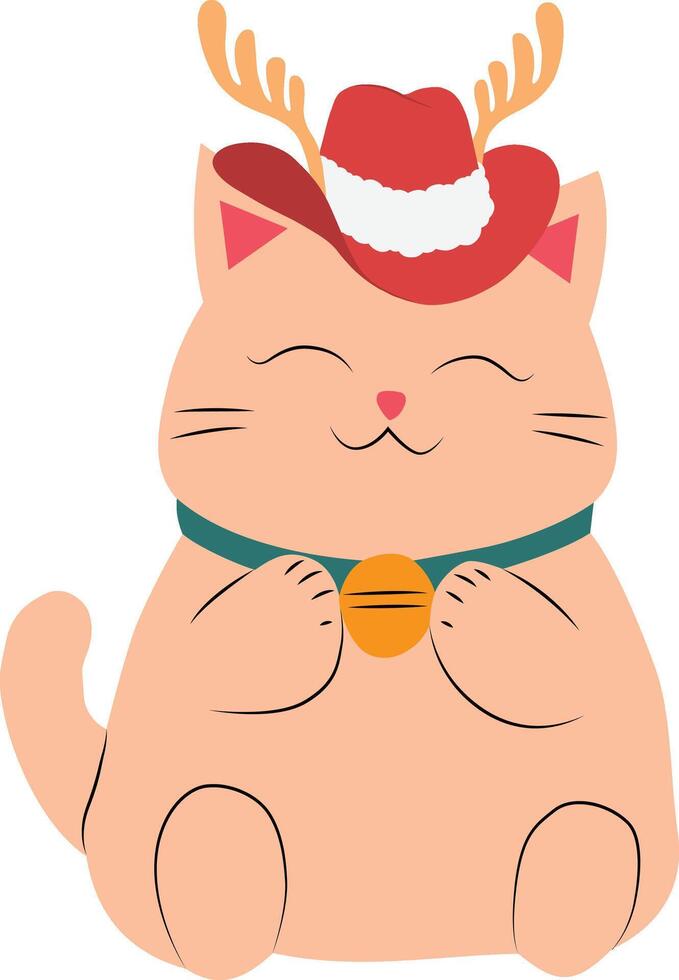 A cartoon cat wearing a red hat and holding a leash vector