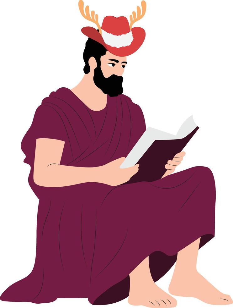 A man in a red hat reading a book vector