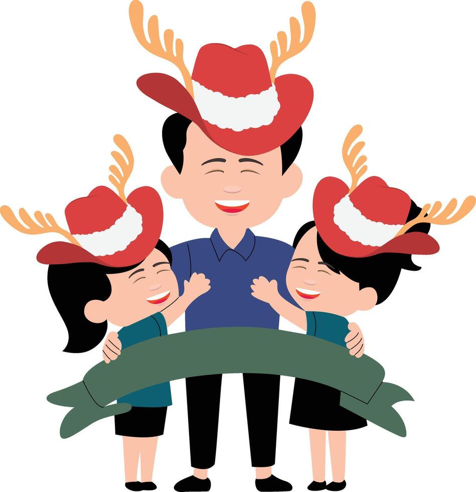 A family with a banner and a deer hat vector