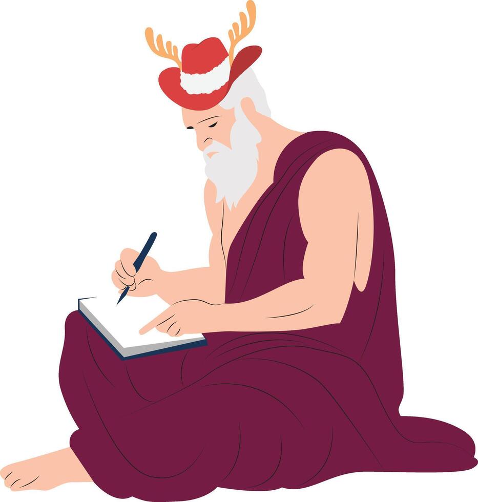 An illustration of a man in a red hat writing in a book vector