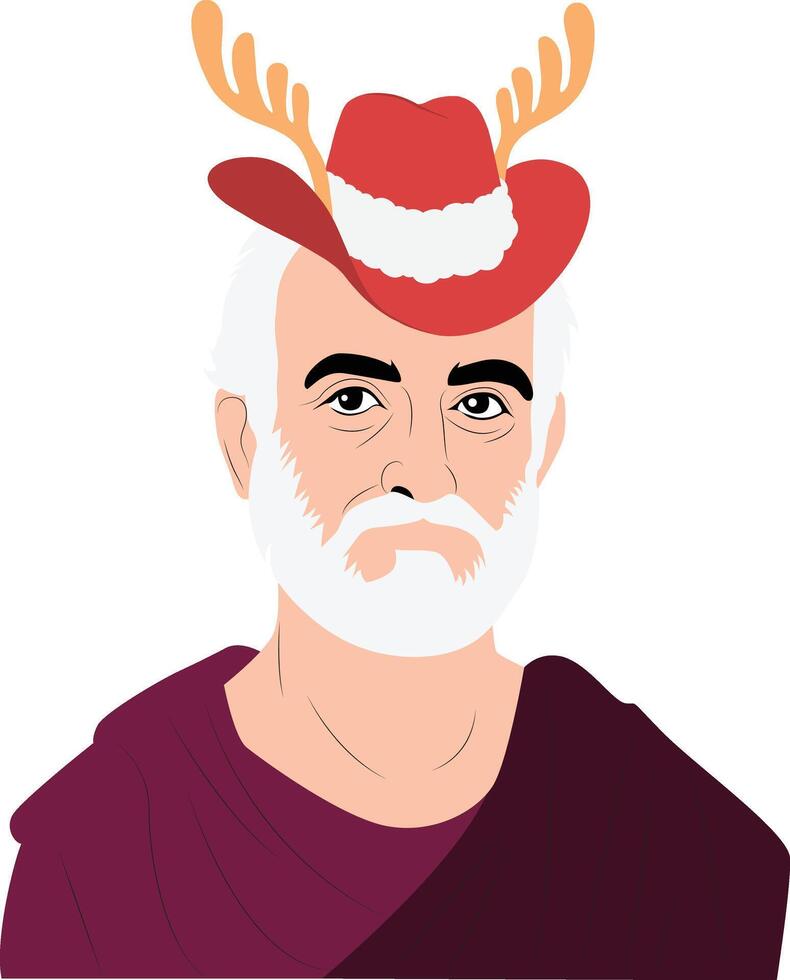 A cartoon man wearing a deer antlers hat vector
