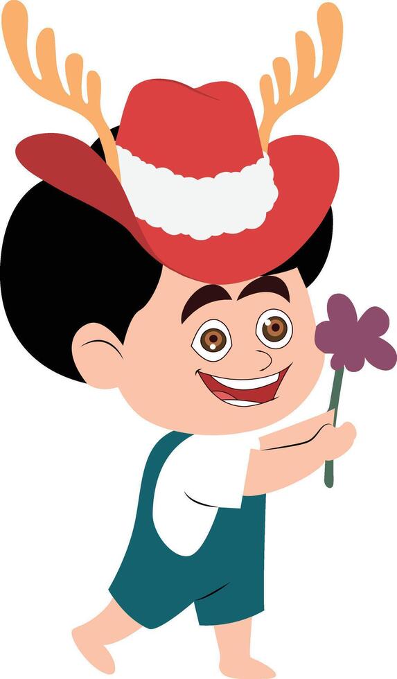 A cartoon boy with antlers holding a flower vector