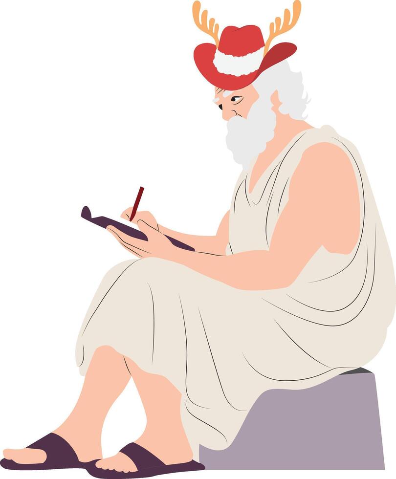 A cartoon old man with a deer head writing on a tablet vector