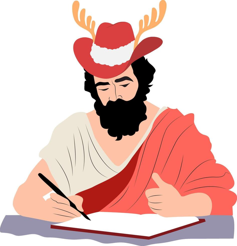 A man wearing a deer hat and holding a pen vector