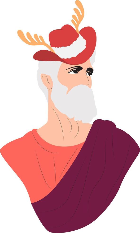 Christmas Festive Roman Bust, Reindeer Antlers Hat vector