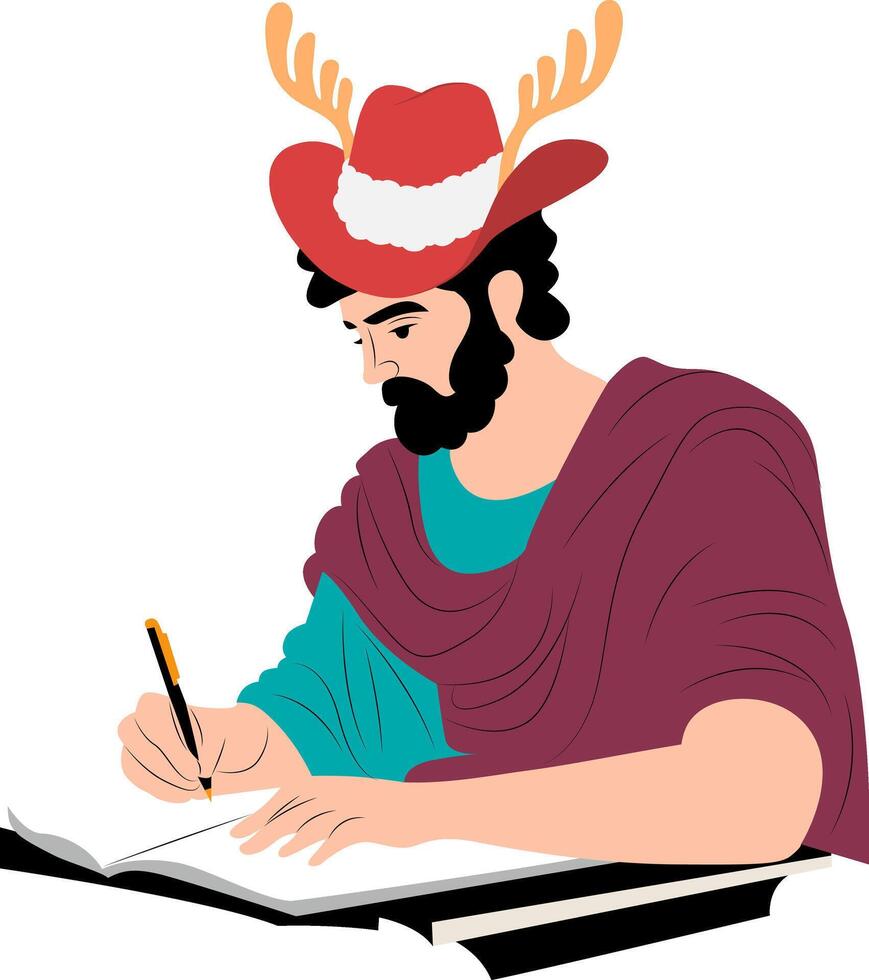 Christmas Bearded Man Writing Festive Christmas Note vector