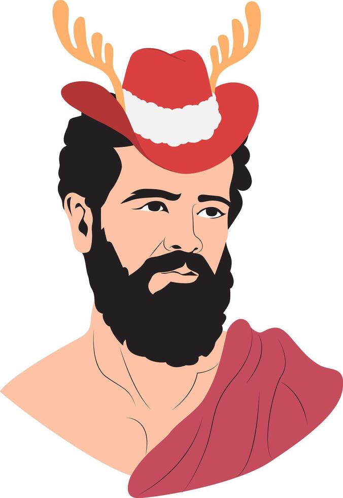 Christmas Bearded Man Christmas Reindeer Hat vector
