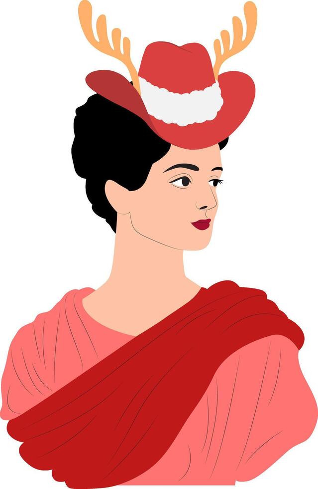 Christmas Woman Wearing Festive Reindeer Hat vector