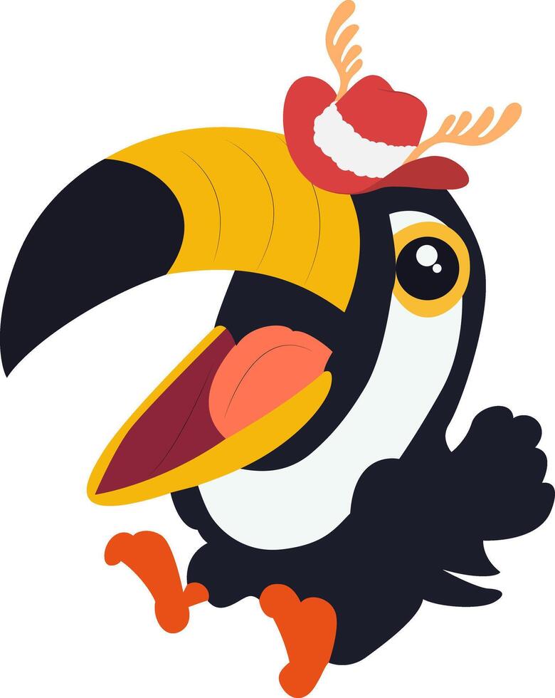 Christmas Cartoon Toucan Wearing Festive Hat vector