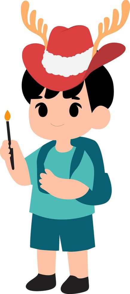 Christmas Boy Antlers Hat Painting Artwork. vector