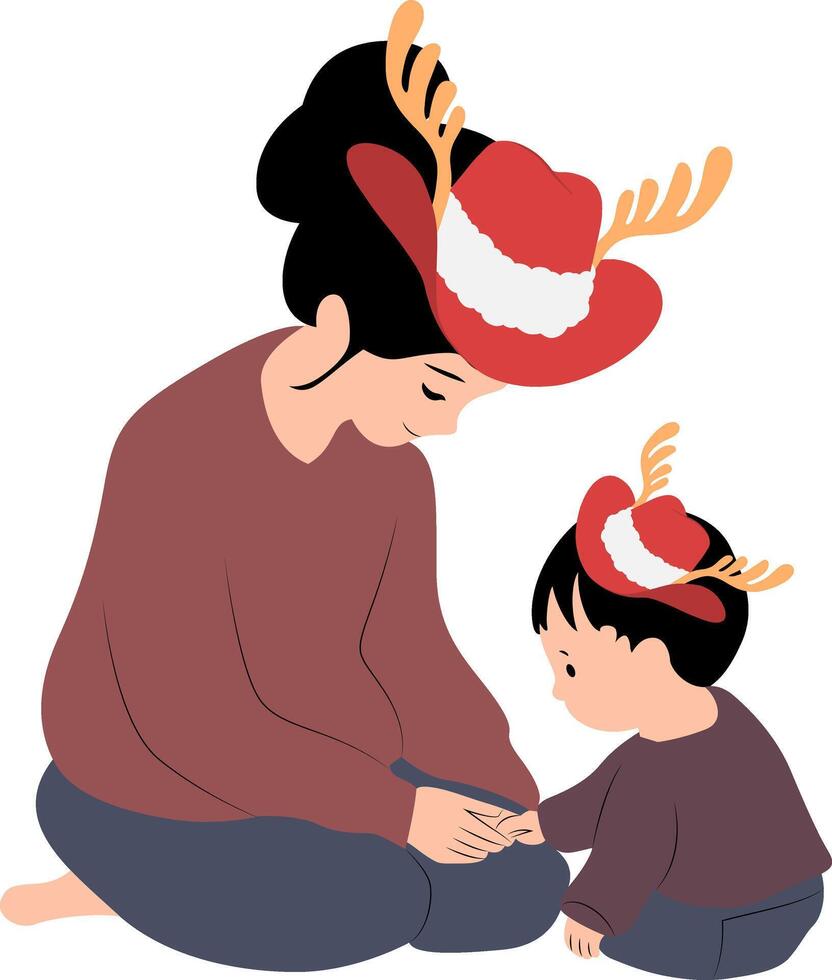 A woman and a child wearing antlers vector
