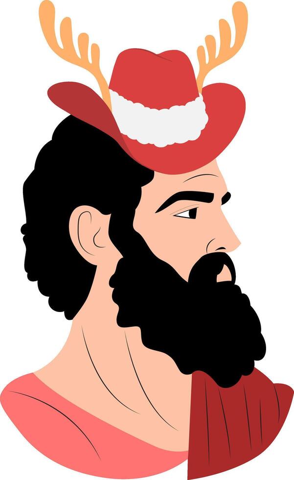 Christmas Bearded Man Festive Reindeer Hat vector