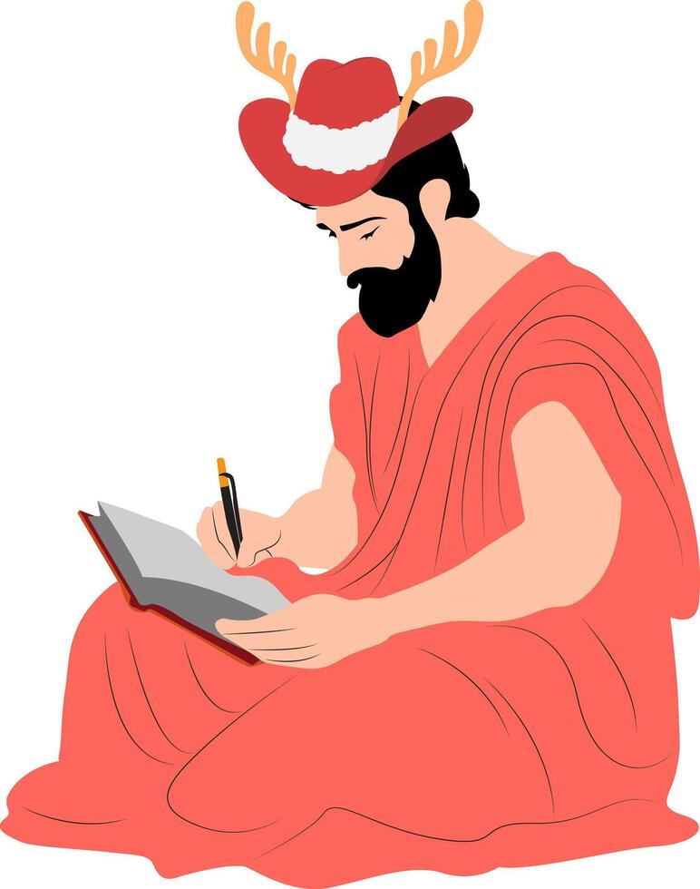 A man in a red robe writing with a pen vector