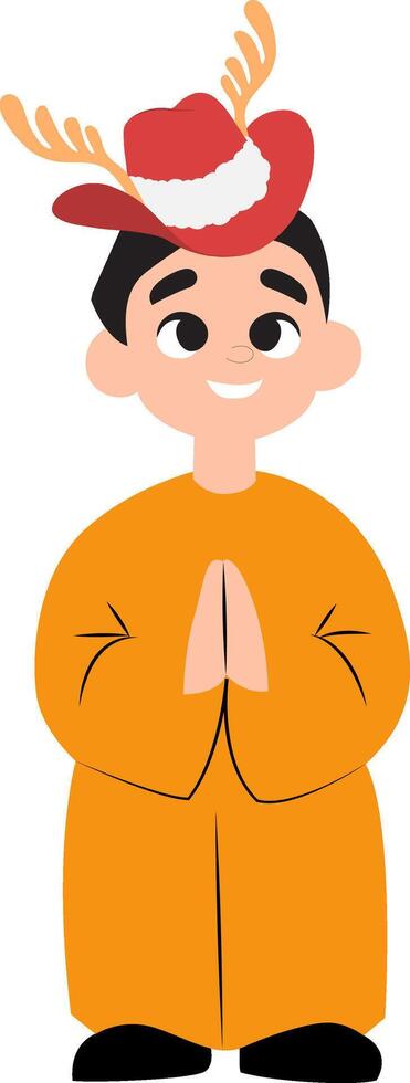 A cartoon man in an orange outfit with horns vector