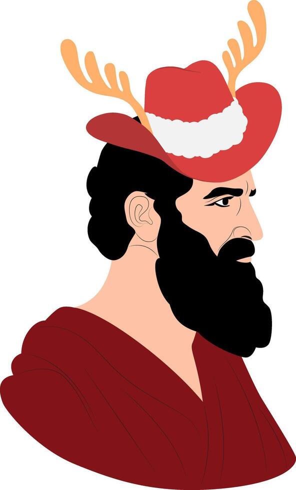 Christmas Bearded philosopher Man Festive Reindeer Hat vector